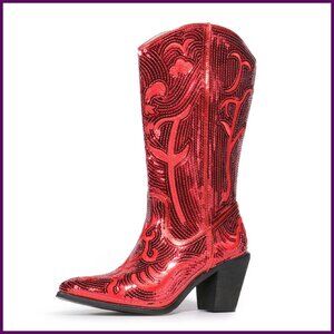Sequined Western Boots 11-Inch Shaft 3-Inch Heel Zipper Closure